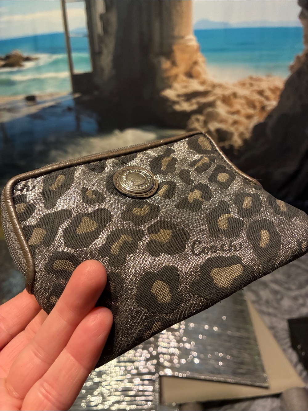 #452| Coach Leopard coin ๐ purse/card holder, inside needs cleaned & zipper pull - Picture 8 of 8